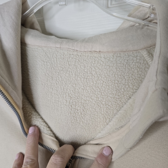 Cream Hoodie sherpa lined cropped womens M‎ - Picture 3 of 13